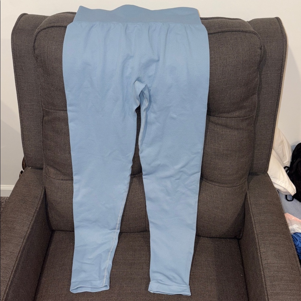 OQQ Light Blue Ribbed Leggings